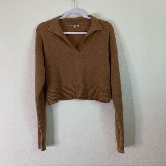 Reformation Womens Brown polo cropped long sleeve cashmere sweatshirt XS - Picture 2 of 8
